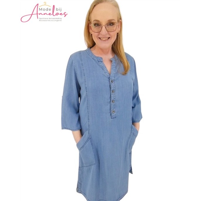 Enjoy Jurk 3/4 mouw tencel 93999 Blauw Enjoy Jurk 3/4 mouw tencel 93999 Blauw